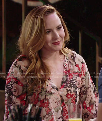 Mariah's floral v-neck blouse on The Young and the Restless