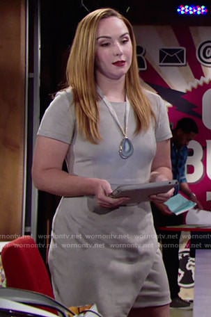 Mariah's short sleeve suede dress and agate pendant necklace on The Young and the Restless