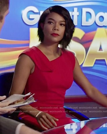 Mary Jane's red asymmetric neck dress on Being Mary Jane