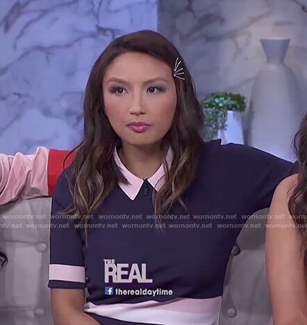 Jeannie's blue collared knitted dress on The Real