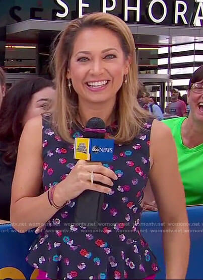 Ginger's navy floral peplum top on Good Morning America