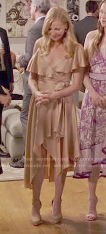Pauline's beige ruffled wrap dress on Younger