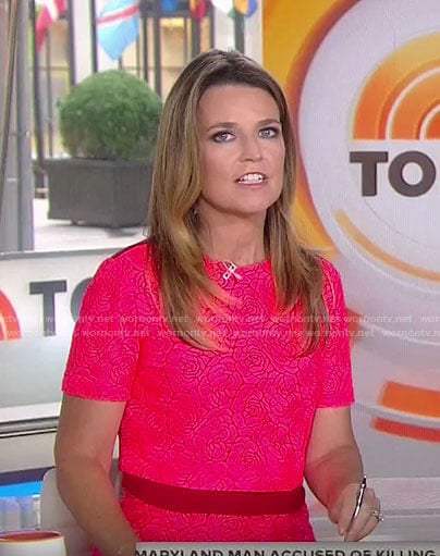 Savannah's neon pink rose cropped top and skirt on Today