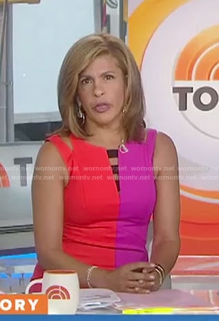 Hoda's red and purple two tone sheath dress on Today