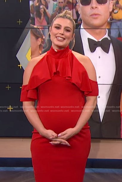 Carissa's red cold-shoulder frilled dress on E! News