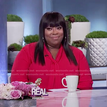 Loni's red bell sleeve neck tie top on The Real