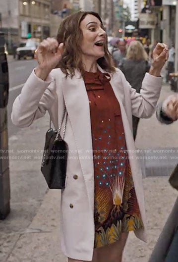 Sam's brown floral tie-neck dress on Friends from College
