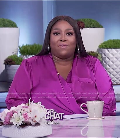 Loni's purple satin wrap top on The Real