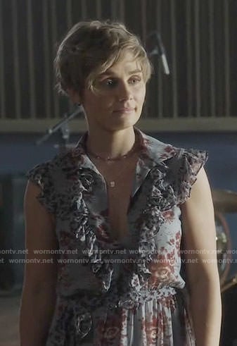 Scarlett's blue ruffled floral dress on Nashville