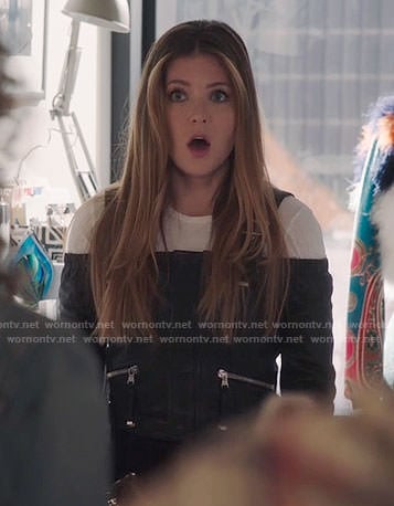 Sutton's cold-shoulder leather jacket on The Bold Type