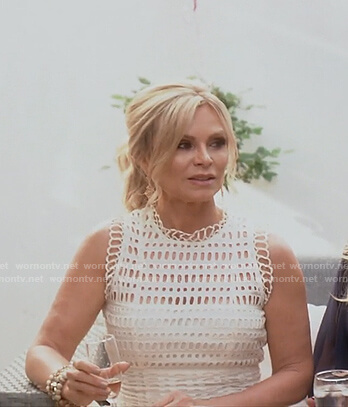Tamra's white lace tiered dress on The Real Housewives of OC