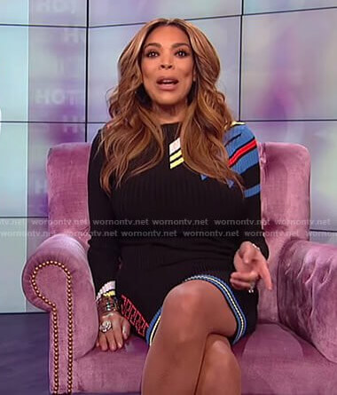 Wendy's sweater dress with multi colored stripes on The Wendy Williams Show