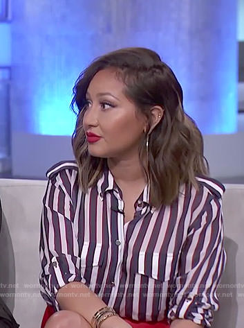 Adrienne's white blue and red striped silk shirt on The Real