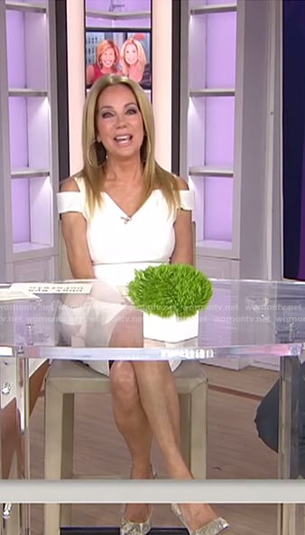Kathie's white cold-shoulder sheath dress on Today