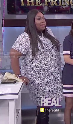 Loni's white floral lace dress with collar on The Real