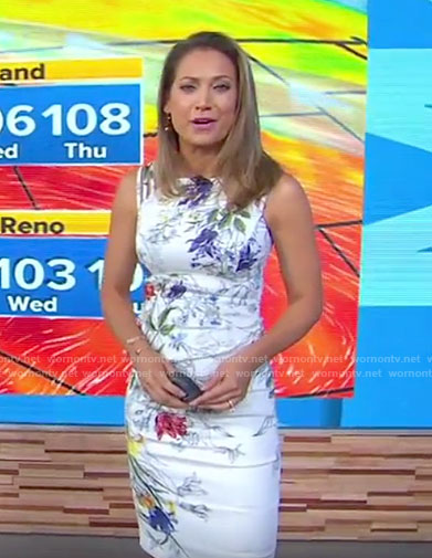 Ginger's white floral sleeveless dress on Good Morning America