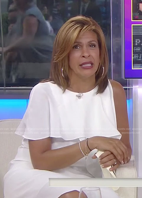 Hoda's white ruffle one-shoulder dress on Today