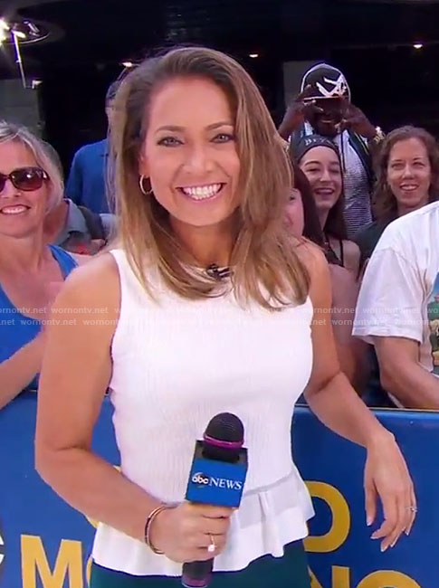 Ginger's white sleeveless peplum top on Good Morning America