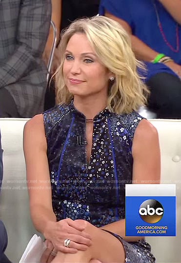 Amy's blue floral sleeveless dress on Good Morning America