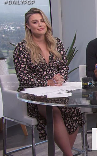 Carissa's black floral slit dress on E! News Daily Pop