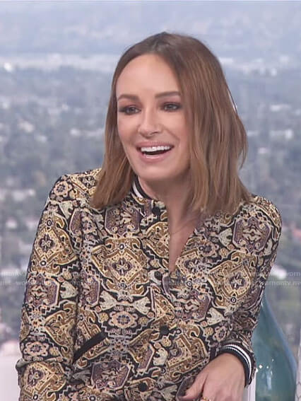 Catt's jacquard bomber jacket on E! News Daily Pop