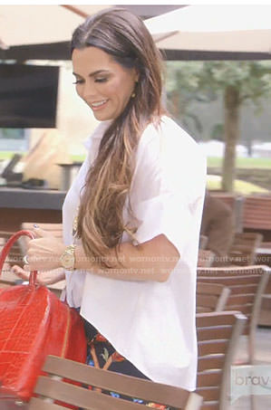 D'Andra's white blouse and black tropical pants on The Real Housewives of Dallas