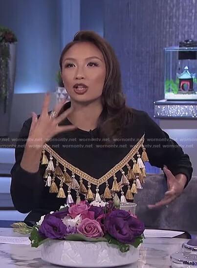 Jeannie's black tassel sweatshirt on The Real