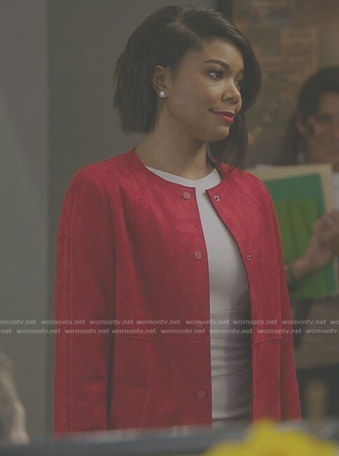 Mary Jane's red round neck suede coat on Being Mary Jane