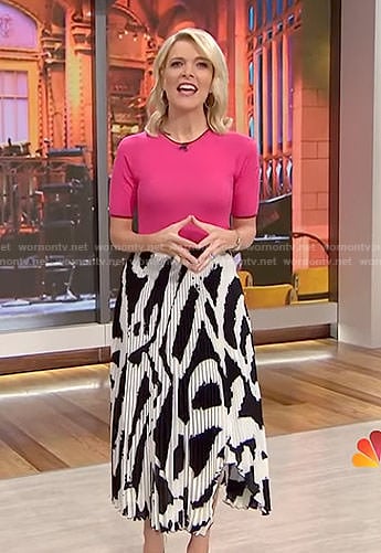 Megyn's asymmetric pleated midi skirt on Megyn Kelly Today
