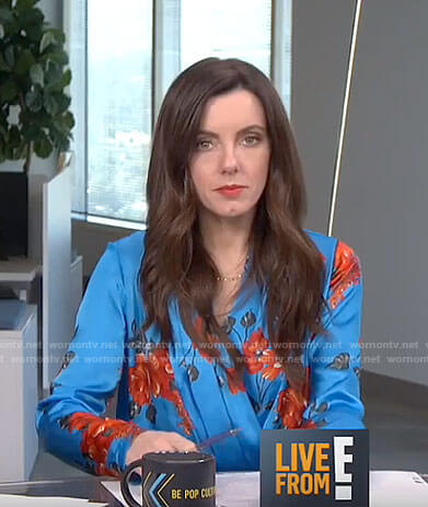 Melanie's blue floral cross top on Live from E!