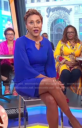Robin's blue flutter sleeved chain neck dress on Good Morning America