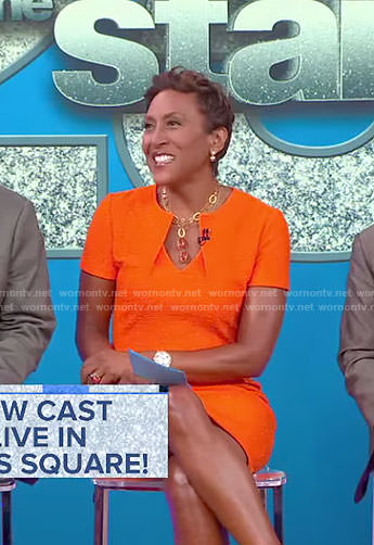 Robin's orange folded neck dress on Good Morning America
