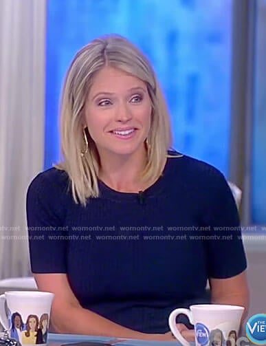 Sara's navy sparkle ribbed dress on The View