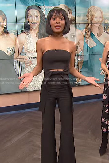 Zuri's black strapless top with tie and pants