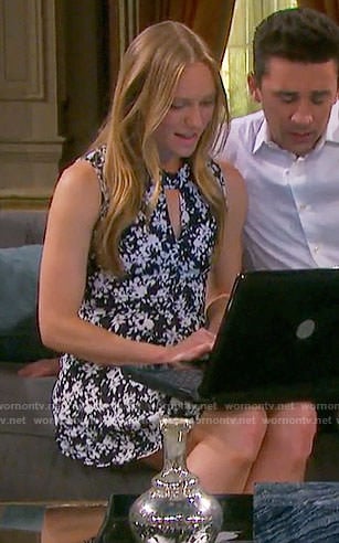 Abby's black and white floral keyhole cutout dress on Days of our Lives