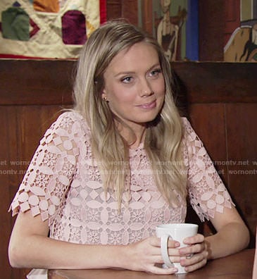 Abby's blush pink lace top on The Young and the Restless