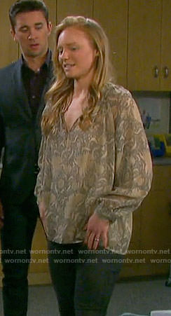 Abby's grey floral blouse on Days of our Lives