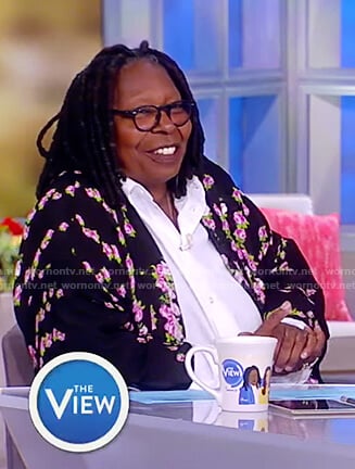 Whoopi's black floral print robe on The View