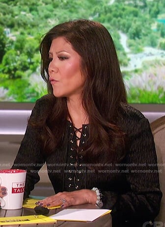 Julie's black lace-up top on The Talk