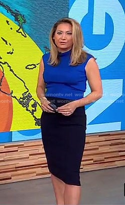 Ginger's blue high neck top and pencil skirt on Good Morning America