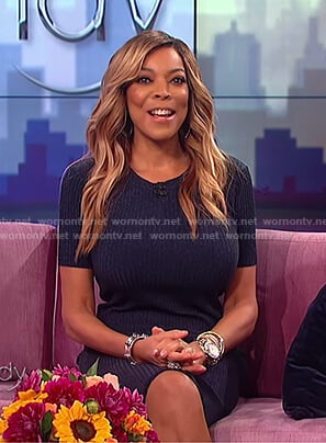 Wendy's blue ribbed dress on The Wendy Williams Show