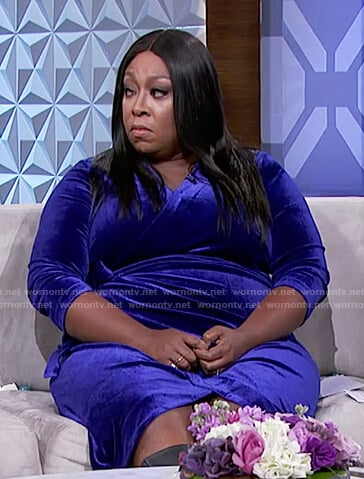 Loni's blue velvet wrap dress on The Real