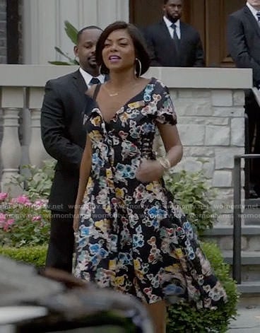 Cookie's black floral off-shoulder dress on Empire