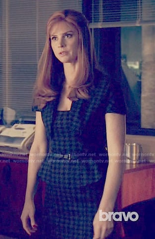 Donna's olive green houndstooth peplum dress on Suits