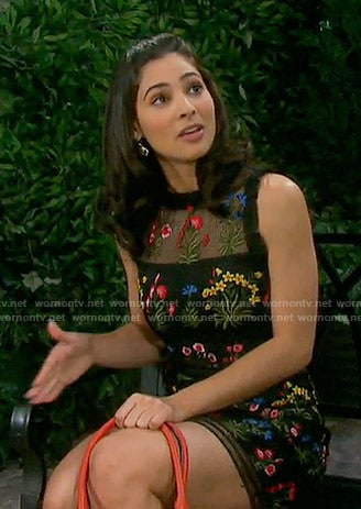 Gabi's black floral embroidered dress on Days of our Lives