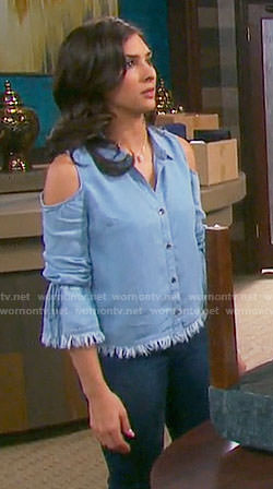 Gabi's frayed chambray cold-shoulder shirt on Days of our Lives