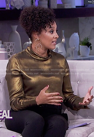 Tamera's gold metallic long sleeved top on The Real