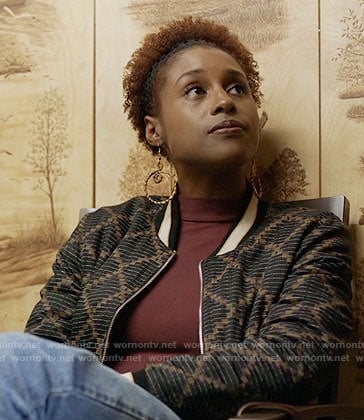 Issa's patterned bomber jacket on Insecure