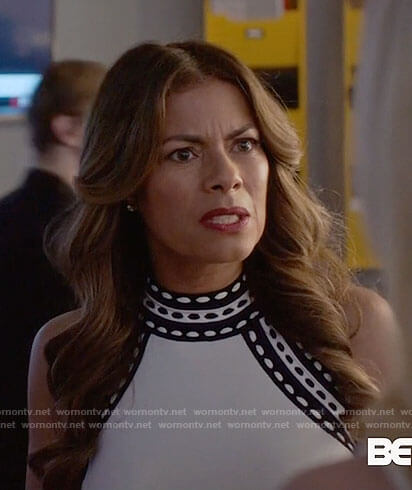 Kara's white top with striped trim on Being Mary Jane