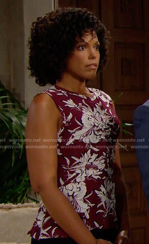 Maya's burgundy floral top on The Bold and the Beautiful